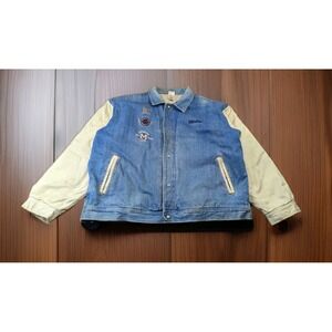 Vintage Disney Store Mickey Mouse Denim Varsity Bomber Jacket Size XL